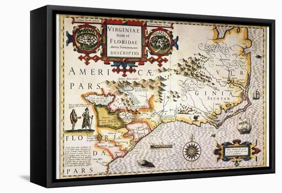 Map: Colonial America,-Jodocus Hondius-Framed Stretched Canvas