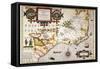Map: Colonial America,-Jodocus Hondius-Framed Stretched Canvas