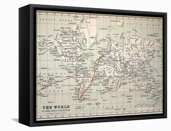 Map Darwin's Beagle Voyage South America-Paul Stewart-Framed Stretched Canvas