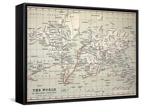 Map Darwin's Beagle Voyage South America-Paul Stewart-Framed Stretched Canvas