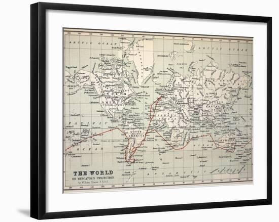 Map Darwin's Beagle Voyage South America-Paul Stewart-Framed Photographic Print