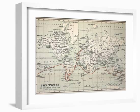 Map Darwin's Beagle Voyage South America-Paul Stewart-Framed Photographic Print