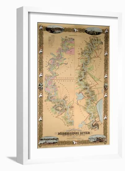 Map Depicting Plantations on the Mississippi River from Natchez to New Orleans, 1858-null-Framed Giclee Print