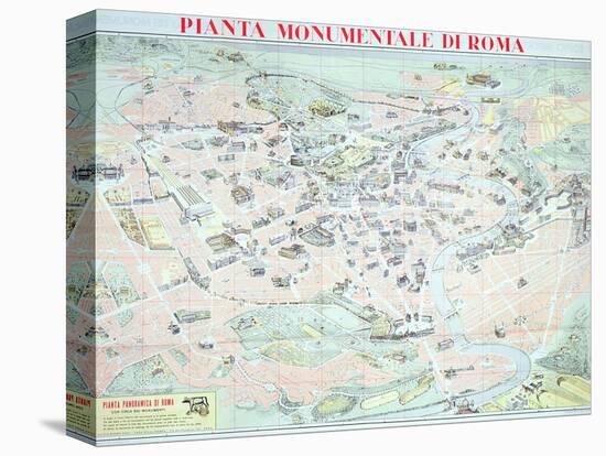 Map Depicting the Principal Monuments of Rome, C.1950-null-Stretched Canvas