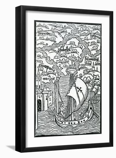 Map Describing the Islands of Salvador, Espanola, Fernanda, Isabella and Conception, 1493-Christopher Columbus-Framed Premium Giclee Print