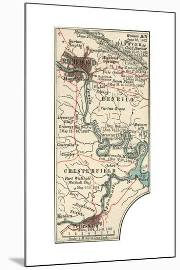 Map Illustrating Battles of the American Civil War Held around the Richmond, Virgina Area-Encyclopaedia Britannica-Mounted Giclee Print