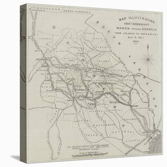 Map Illustrating General Sherman's March Through Georgia from Atlanta to Savannah-John Dower-Stretched Canvas