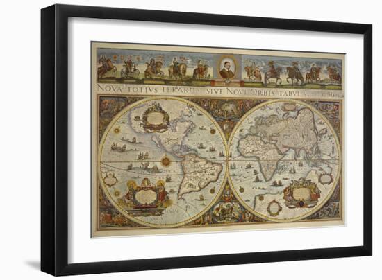 Map in Two Hemispheres with Portrait of Pope Innocent XI, 1676-Erdkarte-Framed Giclee Print