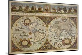 Map in Two Hemispheres with Portrait of Pope Innocent XI, 1676-Erdkarte-Mounted Giclee Print