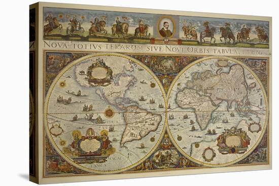 Map in Two Hemispheres with Portrait of Pope Innocent XI, 1676-Erdkarte-Stretched Canvas