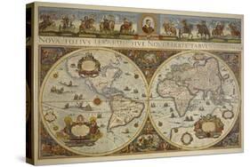 Map in Two Hemispheres with Portrait of Pope Innocent XI, 1676-Erdkarte-Stretched Canvas