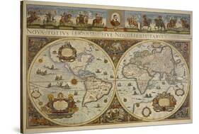 Map in Two Hemispheres with Portrait of Pope Innocent XI, 1676-Erdkarte-Stretched Canvas