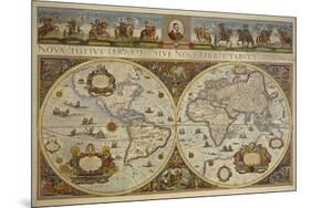 Map in Two Hemispheres with Portrait of Pope Innocent XI, 1676-Erdkarte-Mounted Premium Giclee Print