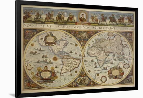 Map in Two Hemispheres with Portrait of Pope Innocent XI, 1676-Erdkarte-Framed Giclee Print