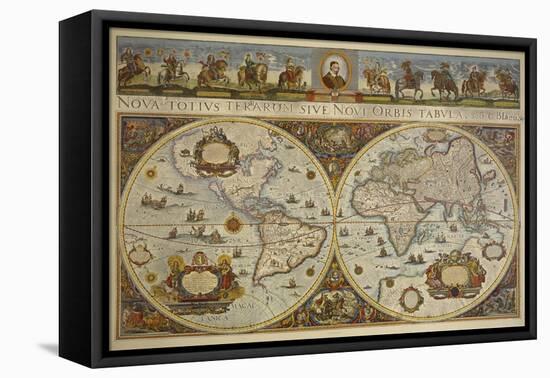 Map in Two Hemispheres with Portrait of Pope Innocent XI, 1676-Erdkarte-Framed Stretched Canvas