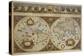 Map in Two Hemispheres with Portrait of Pope Innocent XI, 1676-Erdkarte-Stretched Canvas
