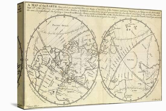 Map Marking Transit of Venus, 1770-Science Source-Stretched Canvas