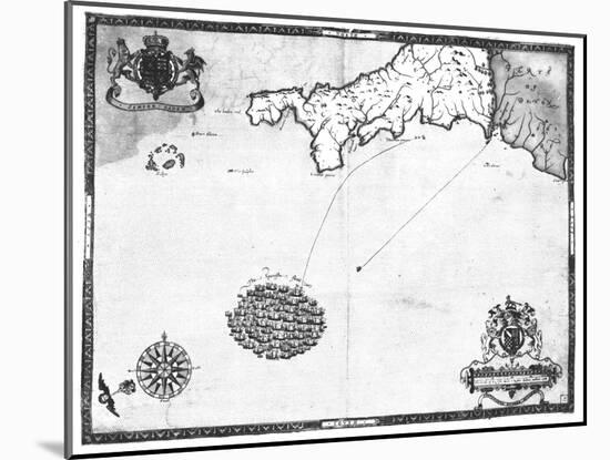 Map No. 1 Showing the Route of the Armada Fleet, Engraved by Augustine Ryther, 1588-Robert Adams-Mounted Giclee Print