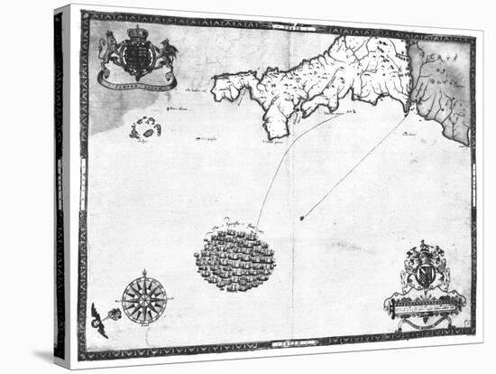Map No. 1 Showing the Route of the Armada Fleet, Engraved by Augustine Ryther, 1588-Robert Adams-Stretched Canvas