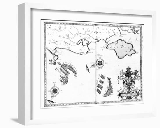 Map No.6 showing the route of the Armada fleet, engraved by Augustine Ryther, 1588-Robert Adams-Framed Giclee Print