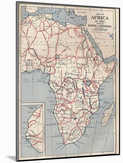 Map of Africa in 1891 Showing Routes of Explorers, 1906-null-Mounted Giclee Print