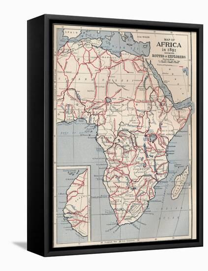 Map of Africa in 1891 Showing Routes of Explorers, 1906-null-Framed Stretched Canvas