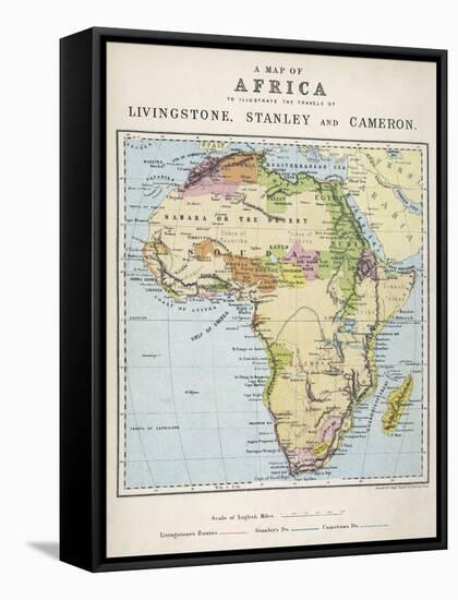 Map of Africa Which Illustrates the Travels of Livingstone Stanley and Cameron-null-Framed Stretched Canvas