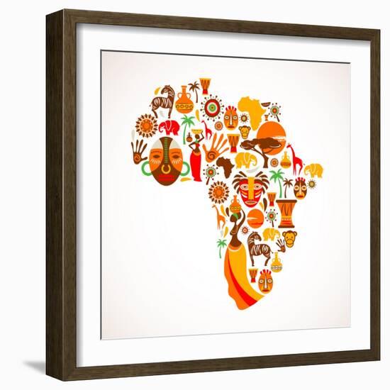 Map Of Africa With Icons-Marish-Framed Art Print