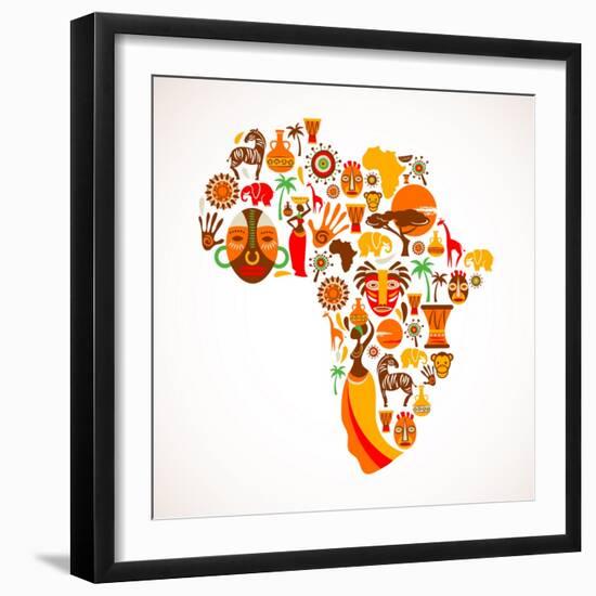 Map Of Africa With Icons-Marish-Framed Art Print