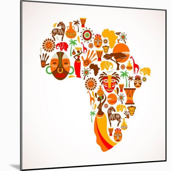 Map Of Africa With Icons-Marish-Mounted Art Print