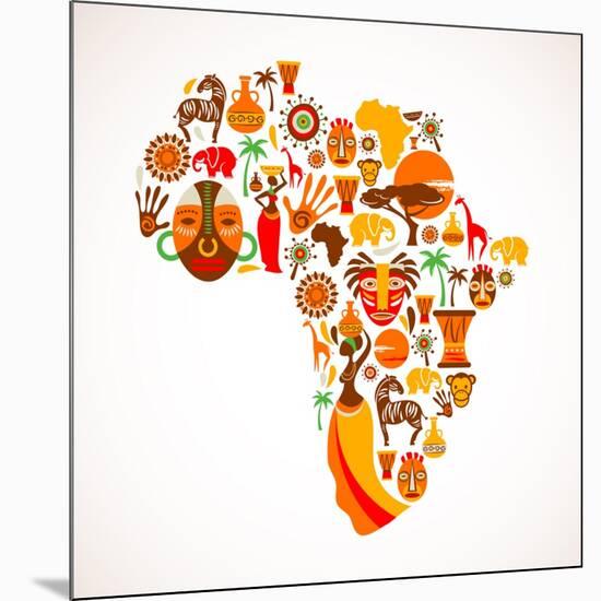 Map Of Africa With Icons-Marish-Mounted Art Print