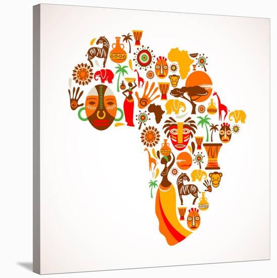 Map Of Africa With Icons-Marish-Stretched Canvas