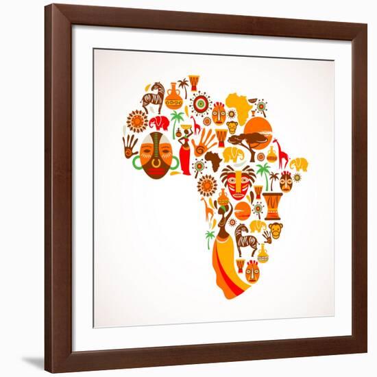 Map Of Africa With Icons-Marish-Framed Art Print