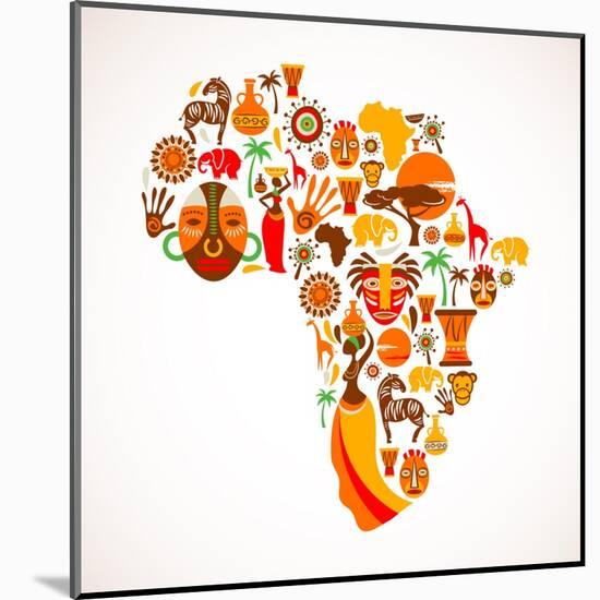 Map Of Africa With Icons-Marish-Mounted Art Print