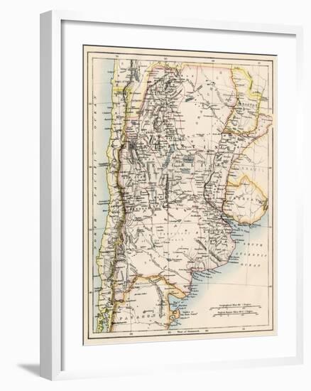 Map of Agentina, Uruguay, and Paraguay in the 1870s-null-Framed Giclee Print