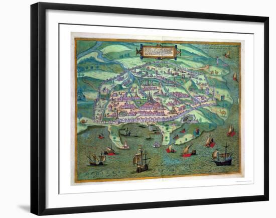 Map of Alexandria, from "Civitates Orbis Terrarum" by Georg Braun and Frans Hogenberg, circa 1572-Joris Hoefnagel-Framed Giclee Print