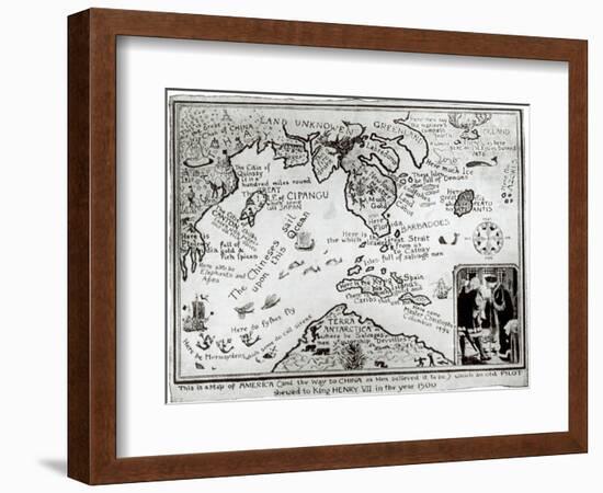 Map of America and Directions to China as Believed to Be a Copy of a 16th Century Original-null-Framed Giclee Print