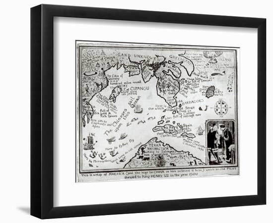 Map of America and Directions to China as Believed to Be a Copy of a 16th Century Original-null-Framed Giclee Print