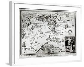 Map of America and Directions to China as Believed to Be a Copy of a 16th Century Original-null-Framed Giclee Print