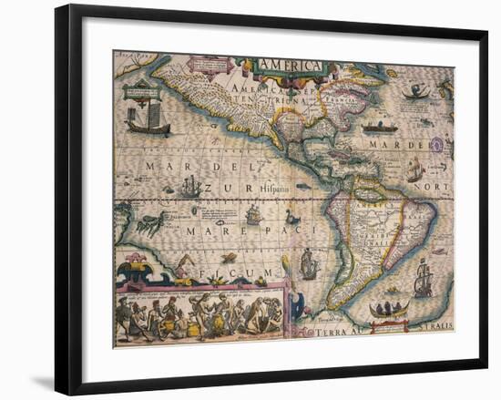 Map of America by Gerardo Mercatore, 1512-1594-null-Framed Premium Giclee Print