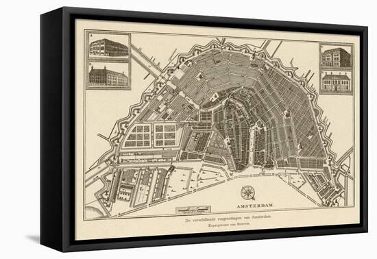 Map of Amsterdam-Van Brouwer-Framed Stretched Canvas