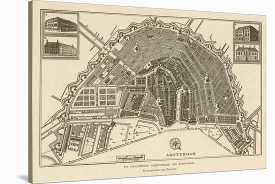 Map of Amsterdam-Van Brouwer-Stretched Canvas