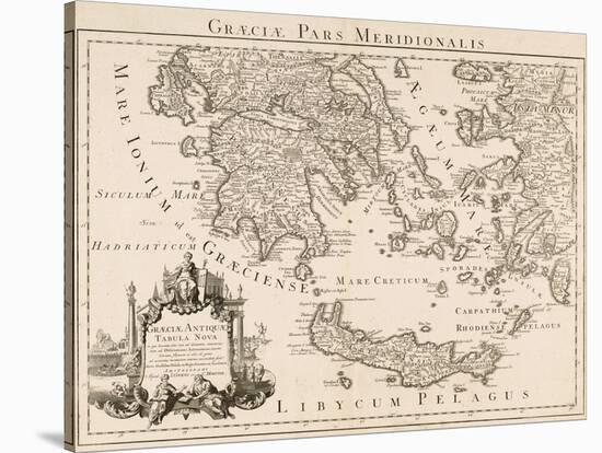 Map of ancient Greece and part of Turkey engraving-Guillaume Delisle-Stretched Canvas