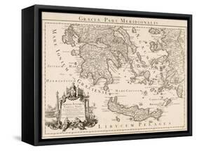 Map of ancient Greece and part of Turkey engraving-Guillaume Delisle-Framed Stretched Canvas