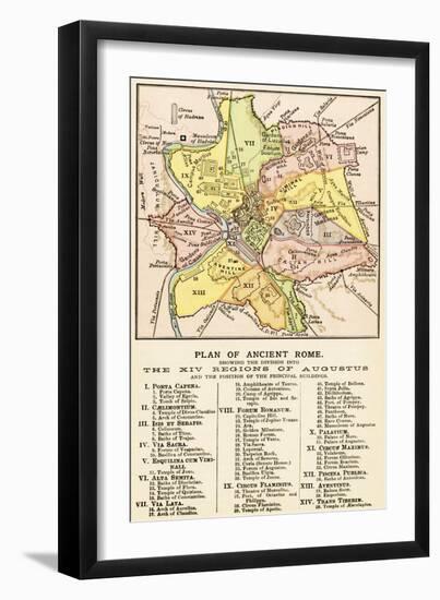 Map of Ancient Rome Showing the Fourteen Regions under Caesar Augustus, c.1 Ad-null-Framed Giclee Print