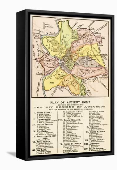 Map of Ancient Rome Showing the Fourteen Regions under Caesar Augustus, c.1 Ad-null-Framed Stretched Canvas