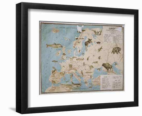 Map of Animals in Europe-Janos Balint-Framed Giclee Print