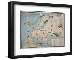 Map of Animals in Europe-Janos Balint-Framed Giclee Print