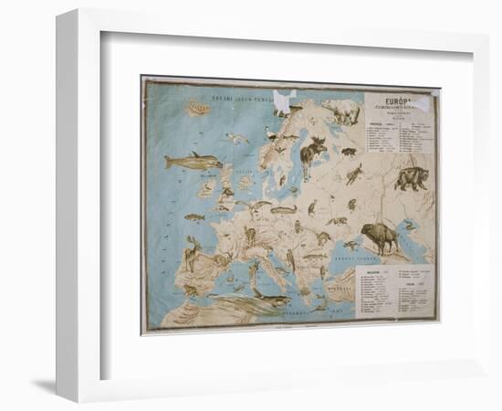 Map of Animals in Europe-Janos Balint-Framed Giclee Print