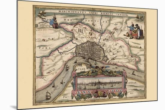 Map of Antwerp, Belgium-Pieter Van der Keere-Mounted Premium Giclee Print